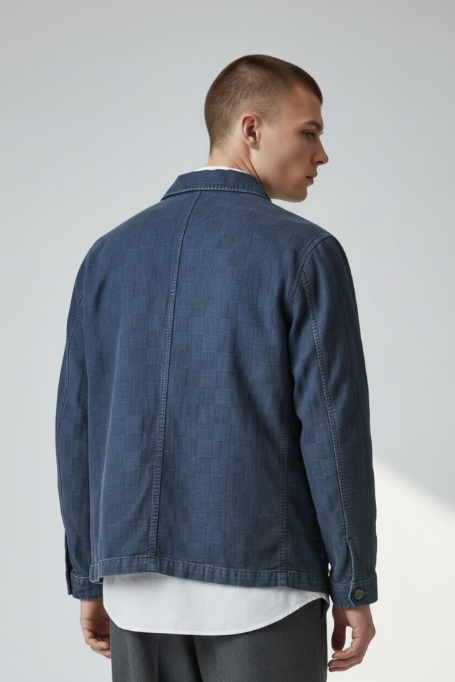 JAGVI. Rive Gauche - Veste Workwear denim japonais à carreaux