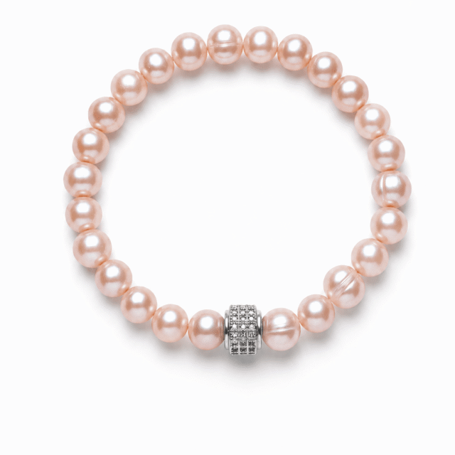 NEIJE - Parure Collier + Bracelet Perles d'eau douce Roses – Plaqué Or Jaune / XL (poignet de 19 à 21 cm) / 50 cm