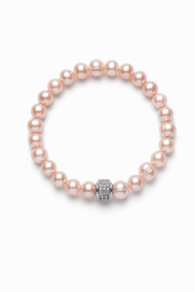 NEIJE - Bracelet Nana Perles de Culture Roses et Plaqué Or Blanc
