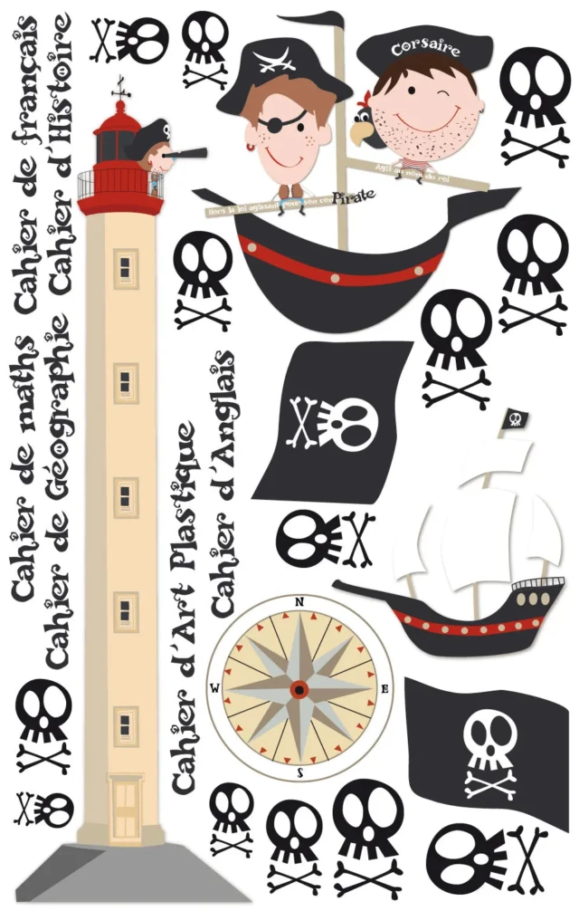 Atelier Baby’Sphère - Étiquettes personnalisées pour cahiers – Thème Pirates  ‍☠️ – Prénom