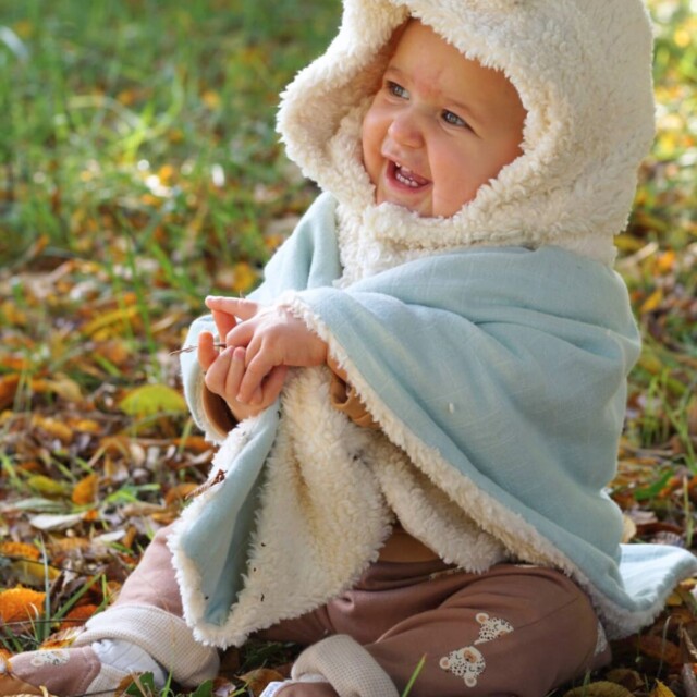Petit Pote - Poncho bébé enfant personnalisé / Coton Bio – Taille unique / Carreaux