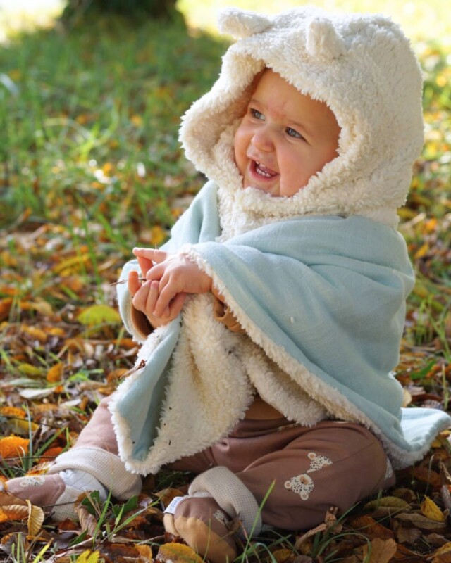 Petit Pote - Poncho bébé enfant personnalisé / Coton Bio – Taille unique / Carreaux