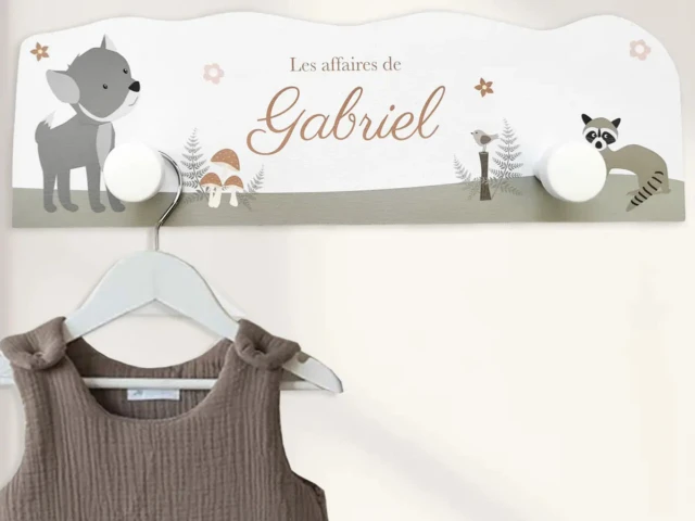 Atelier Baby'Sphère - Portemanteau bébé personnalisé – Thème animaux de la forêt enchantée