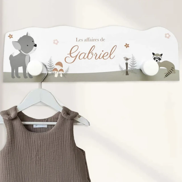 L’Atelier BABY’SPHERE - Portemanteau bébé personnalisé – Thème animaux de la forêt enchantée