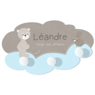 L’Atelier BABY’SPHERE - Grand portemanteau en forme de nuage avec ourson et lapin