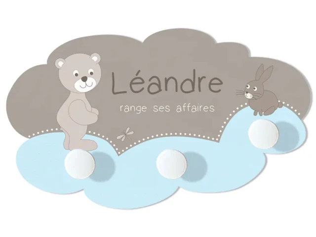Atelier Baby’Sphère - Grand portemanteau en forme de nuage avec ourson et lapin
