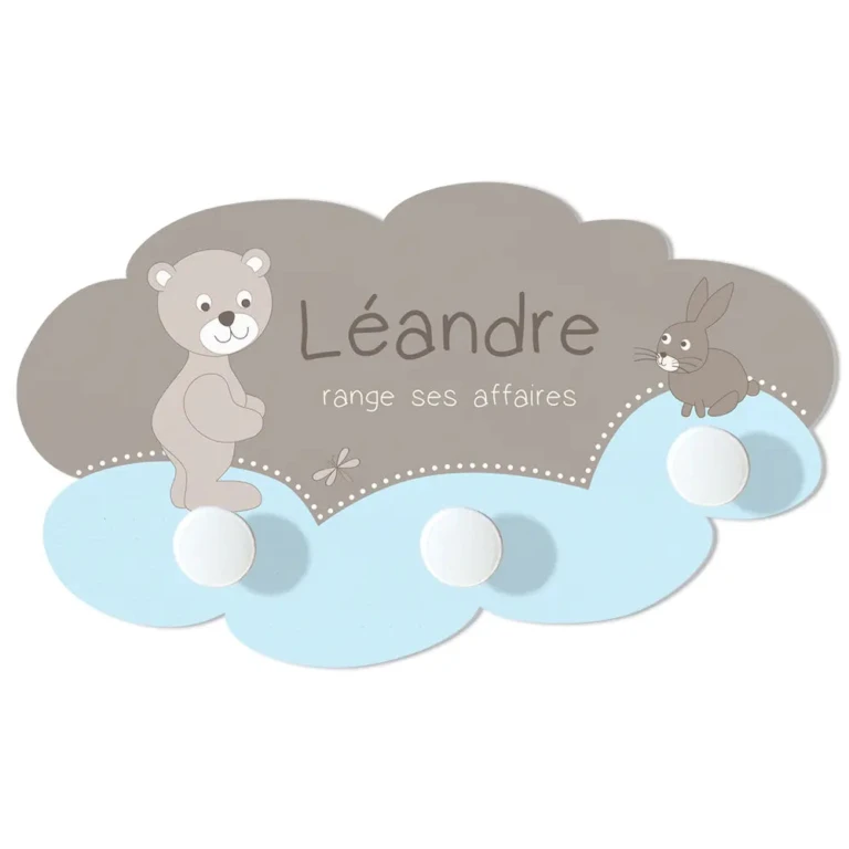 Atelier Baby’Sphère - Grand portemanteau en forme de nuage avec ourson et lapin