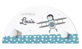 L’Atelier BABY’SPHERE - Portemanteau prénom 2 patères de l’ourson aviateur