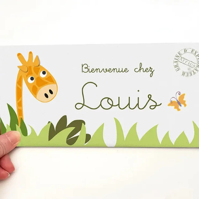 Atelier Baby’Sphère - Plaque de porte girafe avec prénom