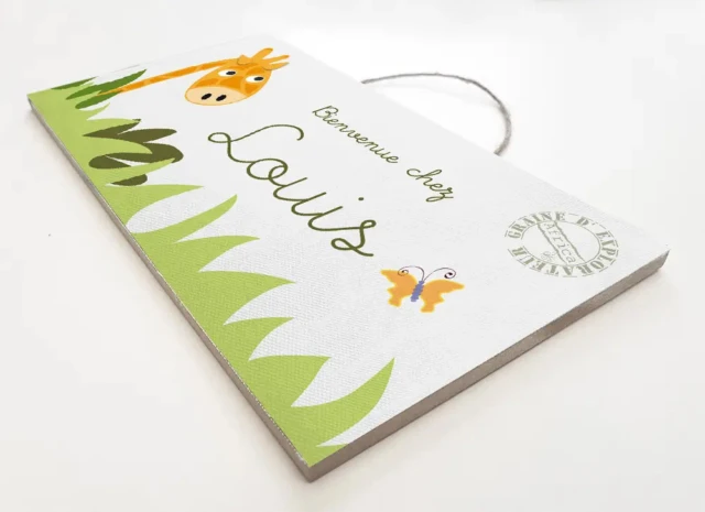 Atelier Baby’Sphère - Plaque de porte girafe avec prénom