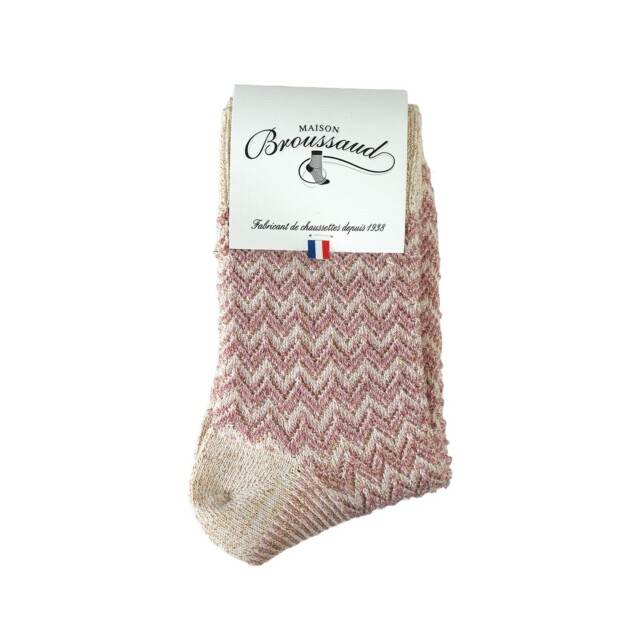 Maison Broussaud - Les Chevrons - chaussettes femme - coton rose – 39/41 / ROSE
