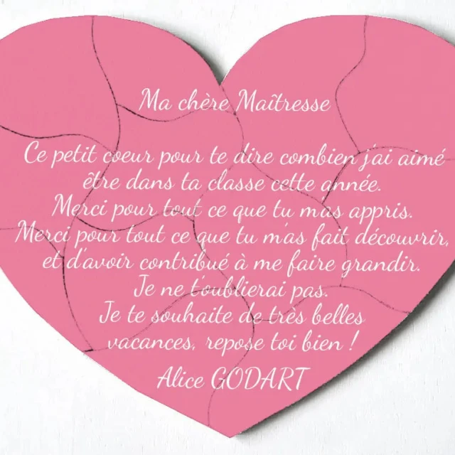 Atelier Baby’Sphère - Message en forme de puzzle en bois pour dire merci maîtresse