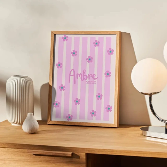 L’Atelier BABY’SPHERE - Affiche personnalisée Fleurs Vintage Rose