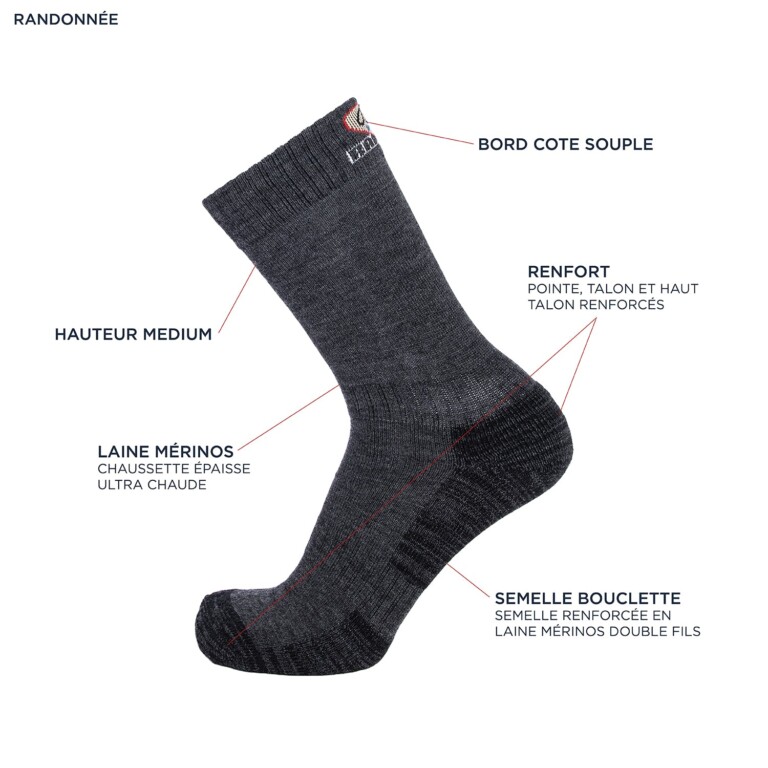 Maison Broussaud - Chaussettes de randonnée hautes - Broussaud Sport - laine anthracite – 43/46 / ML ANTHRACITE