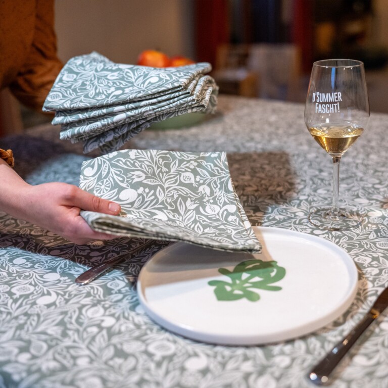 Maison Primavera - Lot de 6 serviettes en coton et lin à motif Chant d'oiseaux - Origines