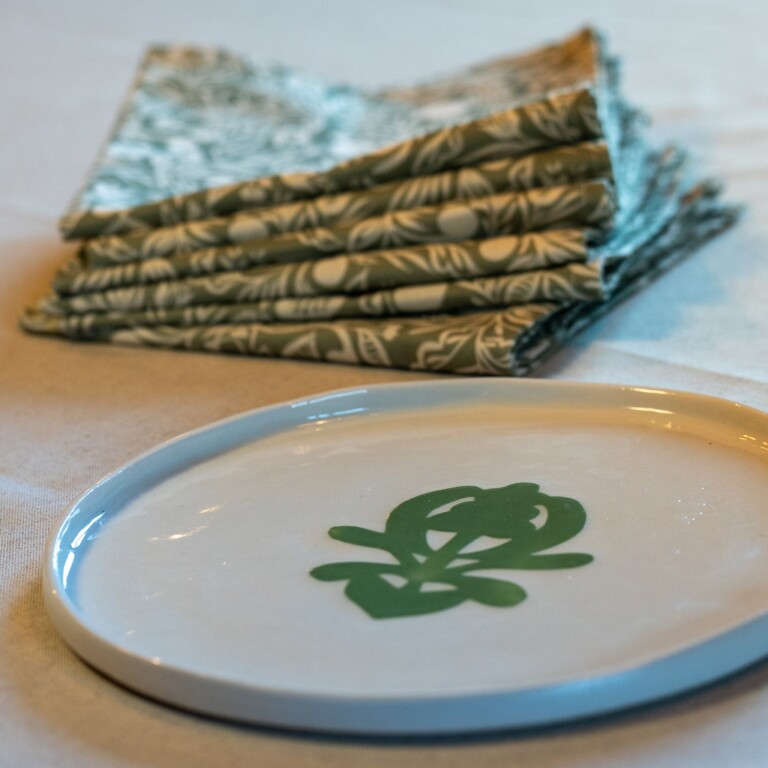 Maison Primavera - Lot de 6 serviettes en coton et lin à motif Chant d'oiseaux - Origines
