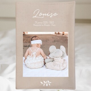 L’Atelier BABY’SPHERE - Protège carnet de santé bébé personnalisé avec photo – Style Épuré Papier Recyclé – Fabrication française