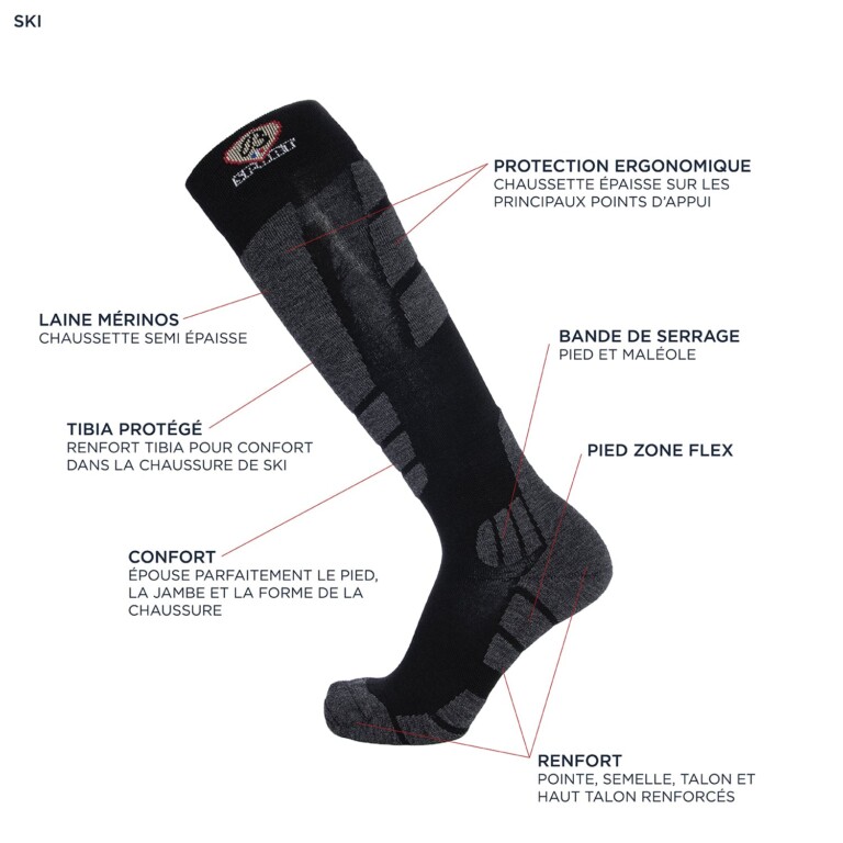 Maison Broussaud - Chaussettes de ski - Broussaud Sport - laine noir-gris-rose – 39/41 / NOIR / GRIS / ROSE