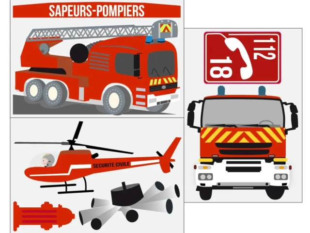Atelier Baby’Sphère - Stickers Muraux Pompiers - Collection Sapeurs-Pompiers - Ensemble de 3 Feuilles A4