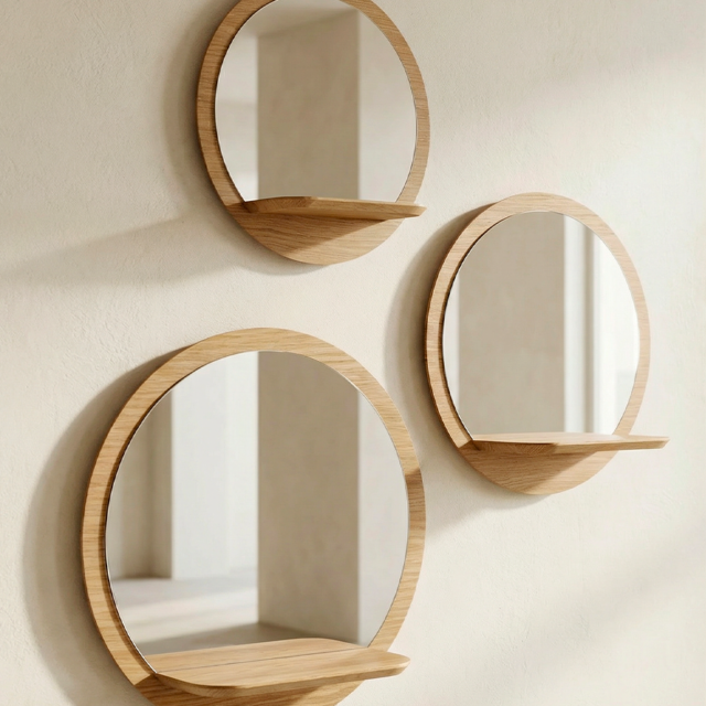 Reine Mère - Sunrise - Miroirs en chêne avec étagère – Grand modèle