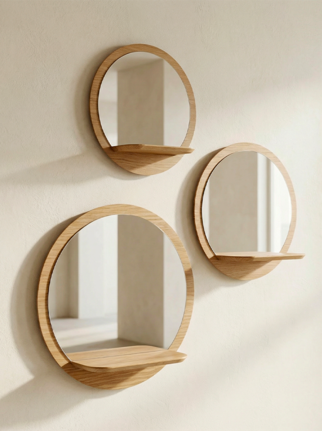 Reine Mère - Sunrise - Miroirs en chêne avec étagère – Grand modèle