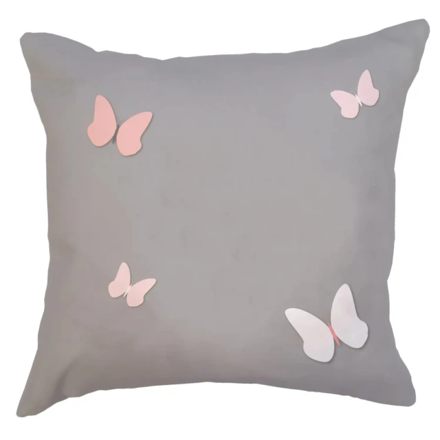 Atelier Baby’Sphère - Housse de couette papillons personnalisée rose poudré et grise