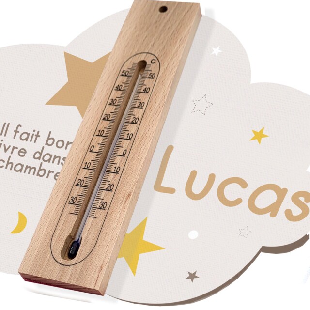 Atelier Baby’Sphère - Cadre thermomètre personnalisé thème nuage et étoiles