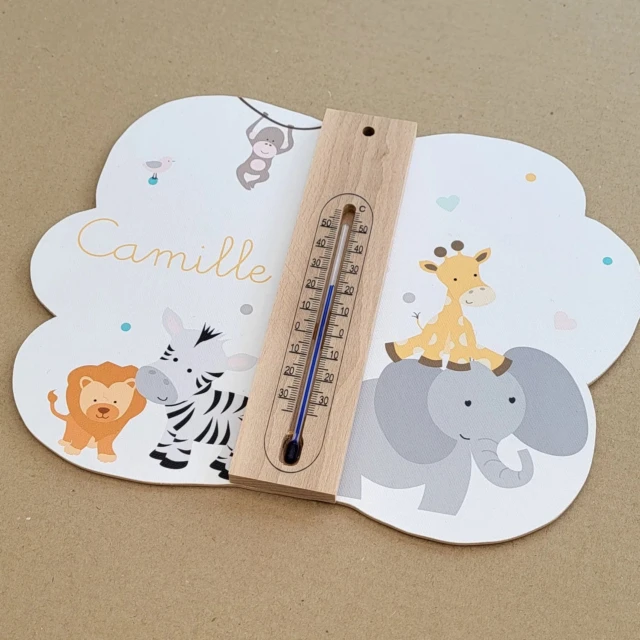 Atelier Baby’Sphère - Cadre thermomètre prénom et bébés animaux