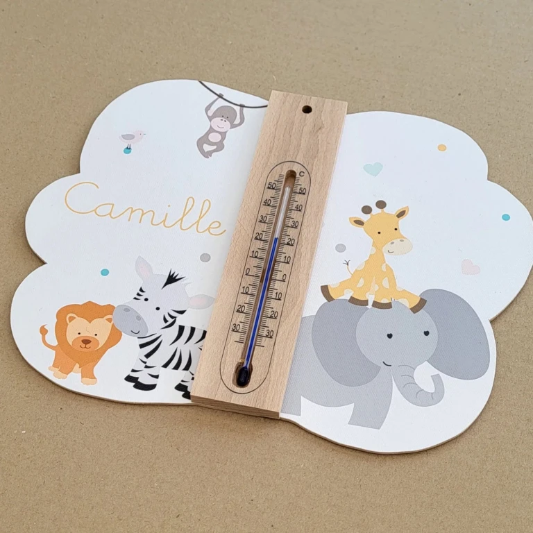 Atelier Baby’Sphère - Cadre thermomètre prénom et bébés animaux
