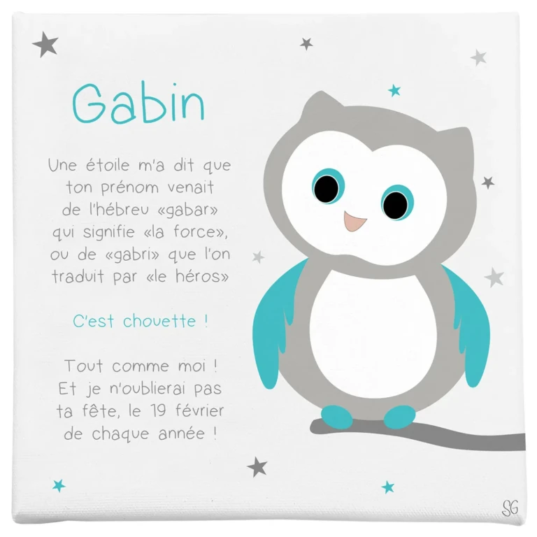 Atelier Baby’Sphère - Origine du prénom racontée par bébé hibou sur un joli cadre