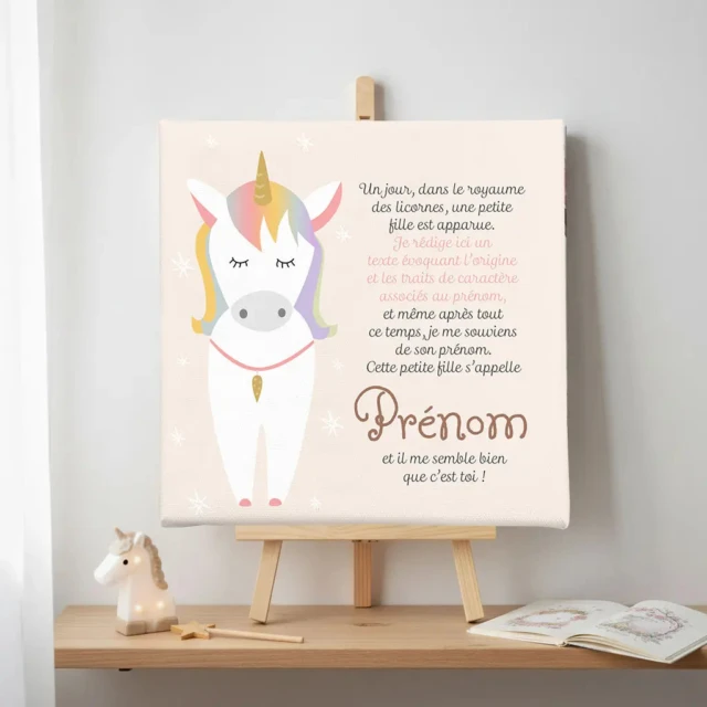 Atelier Baby’Sphère - Toile prénom personnalisée licorne – Déco chambre fille