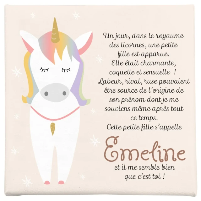Atelier Baby’Sphère - Toile prénom personnalisée licorne – Déco chambre fille