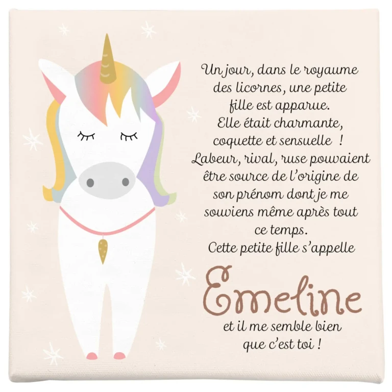 Atelier Baby’Sphère - Toile prénom personnalisée licorne – Déco chambre fille