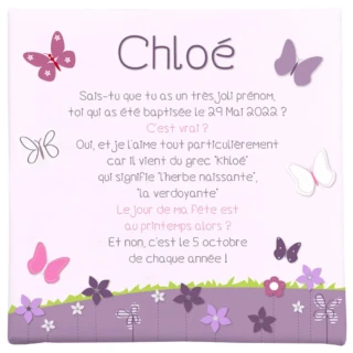 L’Atelier BABY’SPHERE - Toile autour du prénom et jolis papillons rose et mauve