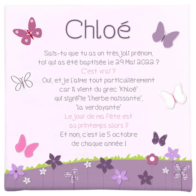 L’Atelier BABY’SPHERE - Toile autour du prénom et jolis papillons rose et mauve