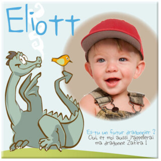 L’Atelier BABY’SPHERE - Toile thème dragon avec photo et prénom de votre enfant