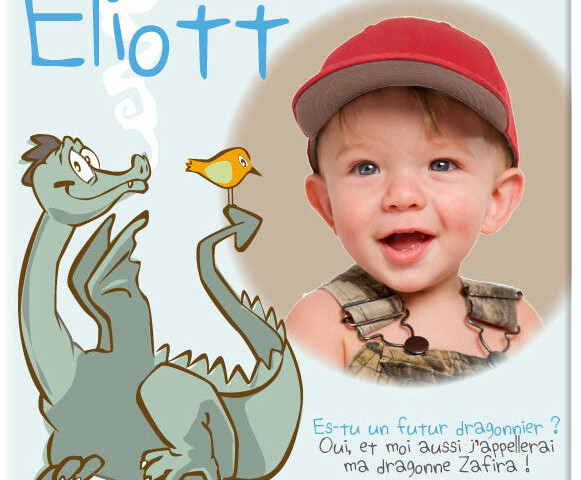 Atelier Baby’Sphère - Toile thème dragon avec photo et prénom de votre enfant