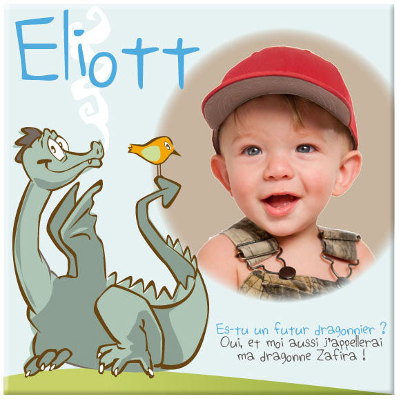 L’Atelier BABY’SPHERE - Toile thème dragon avec photo et prénom de votre enfant