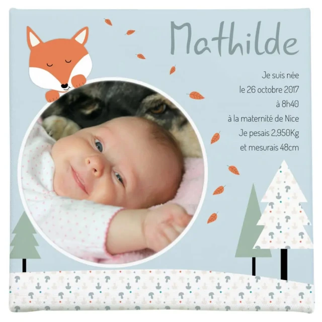 L’Atelier BABY’SPHERE - Toile photo naissance sur le thème du renard au fond des bois