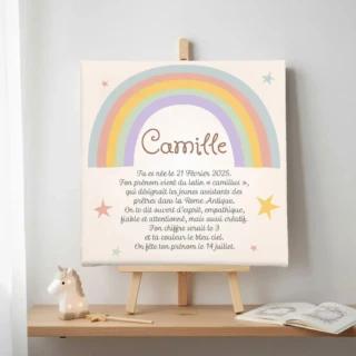 L’Atelier BABY’SPHERE - Toile autour du prénom sous l’arc en ciel