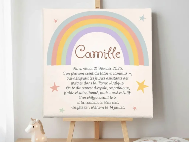 Atelier Baby’Sphère - Toile autour du prénom sous l'arc en ciel