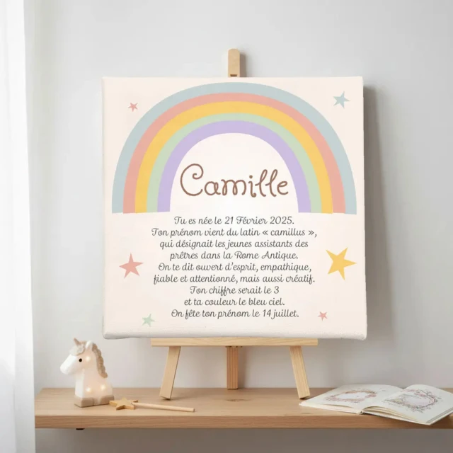 L’Atelier BABY’SPHERE - Toile autour du prénom sous l’arc en ciel