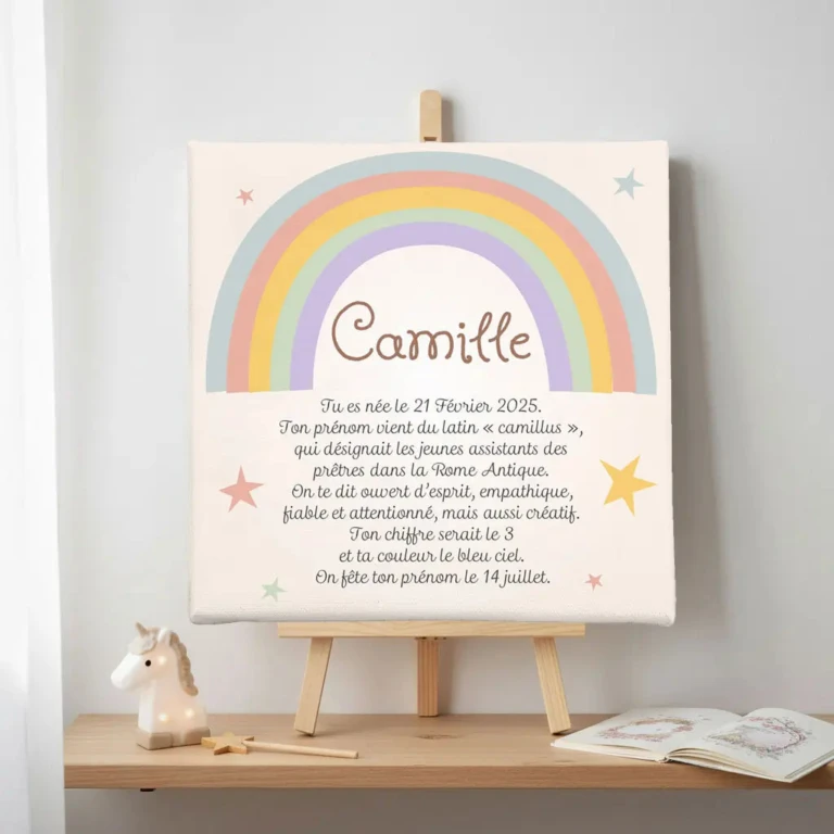 Atelier Baby’Sphère - Toile autour du prénom sous l'arc en ciel