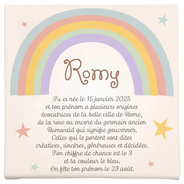 Atelier Baby’Sphère - Toile autour du prénom sous l'arc en ciel