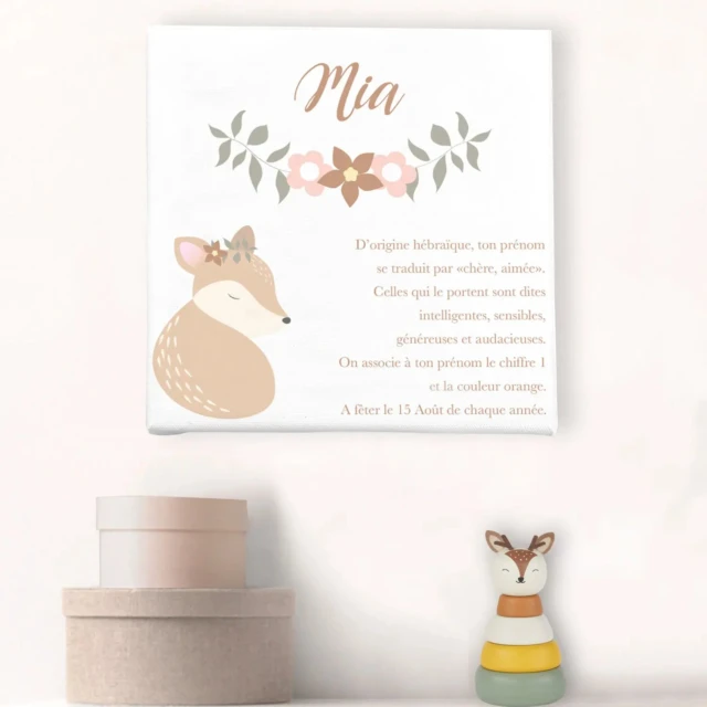 🦌 Toile prénom personnalisée – Biche endormie et décor floral par la marque L’Atelier BABY’SPHERE L’Atelier BABY’SPHERE - 🦌 Toile prénom personnalisée – Biche endormie et décor floral