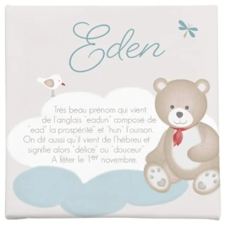 L’Atelier BABY’SPHERE - Toile bébé personnalisée ourson et nuage avec origine du prénom
