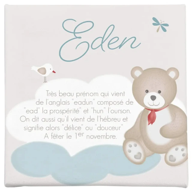 Toile bébé personnalisée ourson et nuage avec origine du prénom par la marque L’Atelier BABY’SPHERE L’Atelier BABY’SPHERE - Toile bébé personnalisée ourson et nuage avec origine du prénom