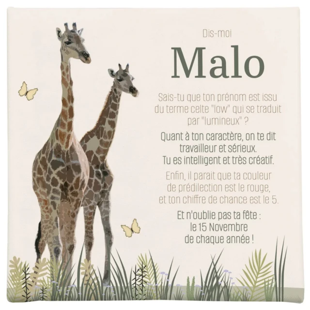 L’Atelier BABY’SPHERE - Cadre prénom personnalisé – Thème jungle et girafes stylisées