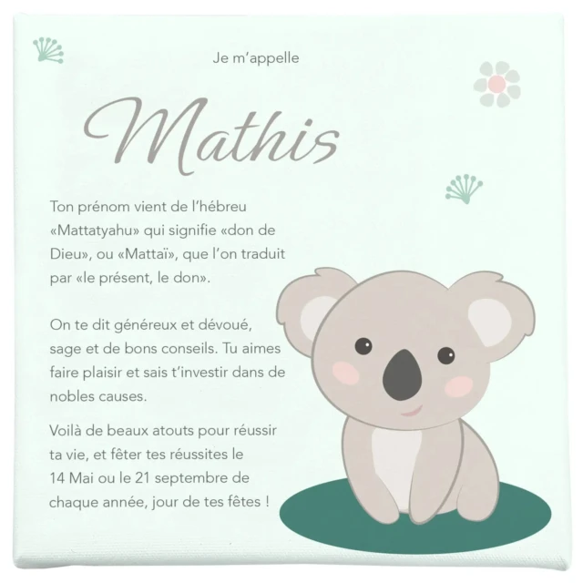 Atelier Baby’Sphère - Toile origine et caractère prénom sur le thème du koala