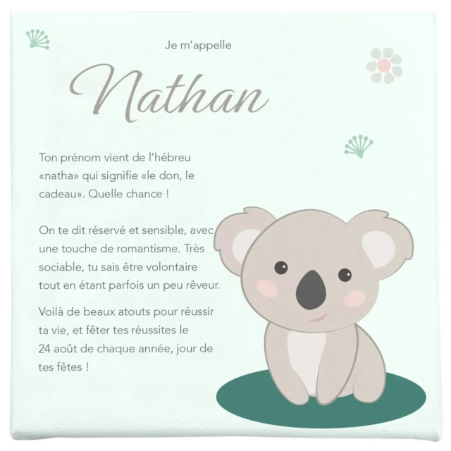 Atelier Baby’Sphère - Toile origine et caractère prénom sur le thème du koala